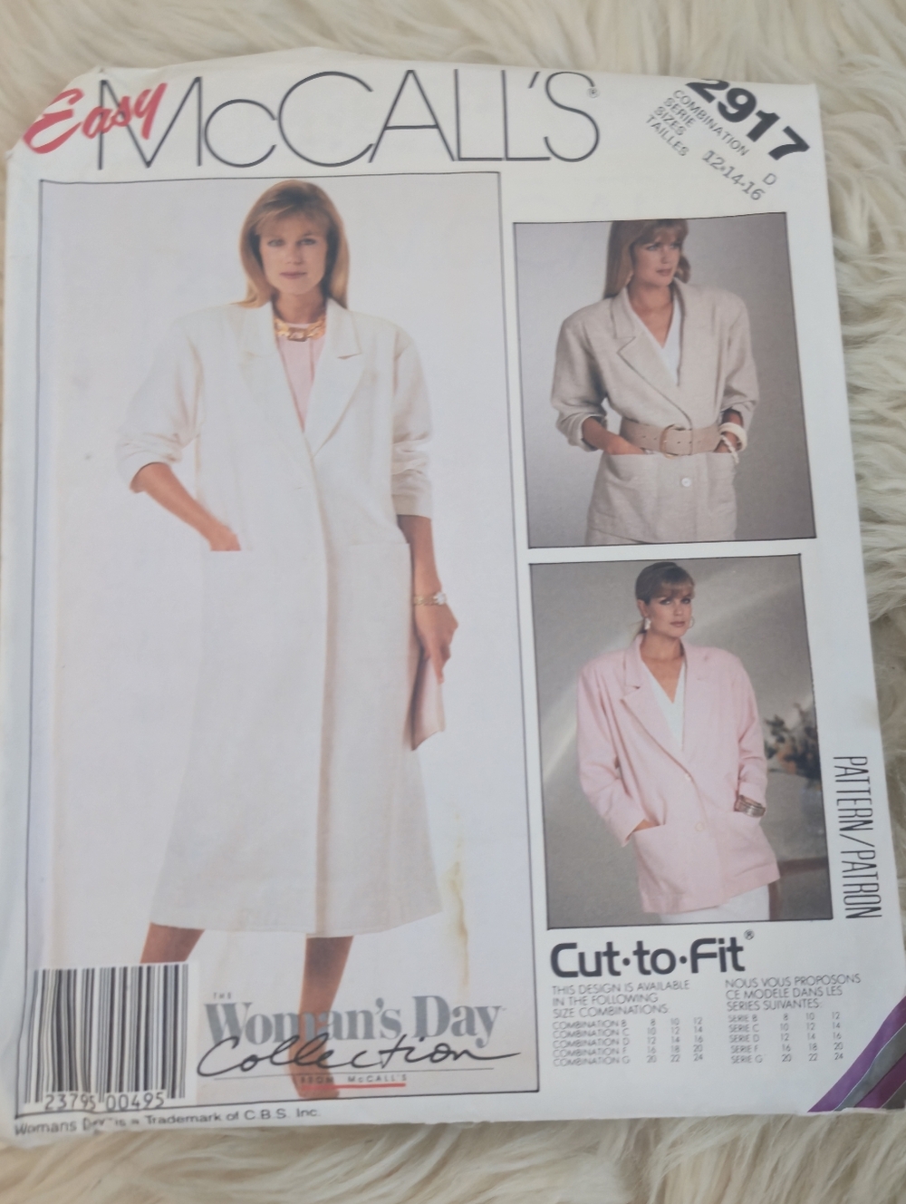 McCall's Vintage Easy Woman's Day Collection Coat & Jacket Sewing Pattern 2917